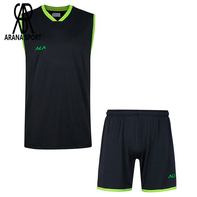 نمای جلوی ست پیراهن شورت والیبال آستین حلقهای اعلا ALA259-103