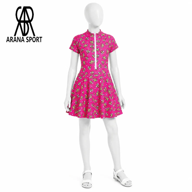 نمای جلوی مایو شنا بچه گانه دخترانه دامن دار ATTENTION مدل 2301 با زیپ جلویی، فرم فانتزی، پارچه سبک و طراحی راحت برای استخر، ساحل و تفریحات آبی کودکان01