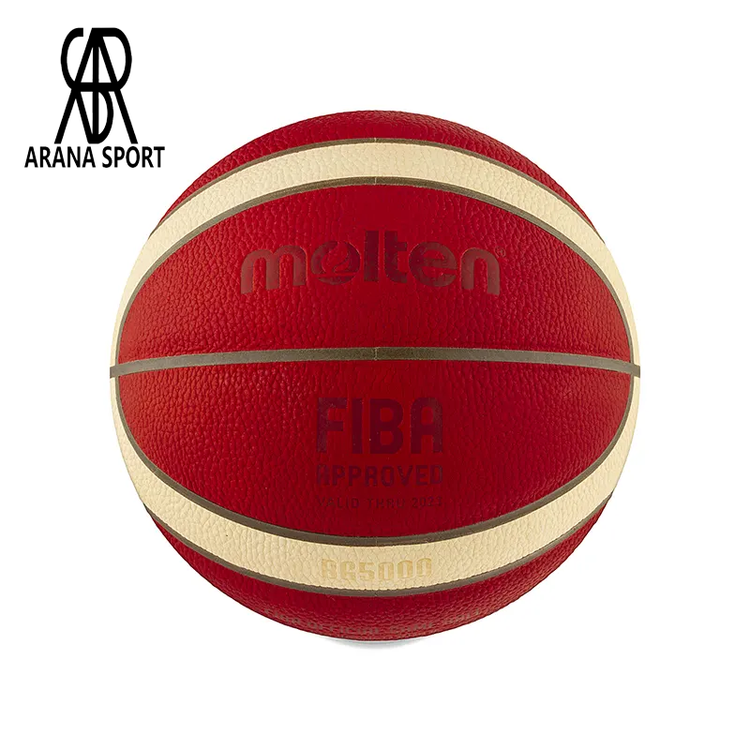 توپ بسکتبال مولتن BG5000 اصلی سایز 6 با تأیید FIBA، چرم طبیعی درجه یک، 12 پانل، بافت یکنواخت و چسبندگی بالا، مخصوص بازی حرفهای در سالن و مسابقه-1