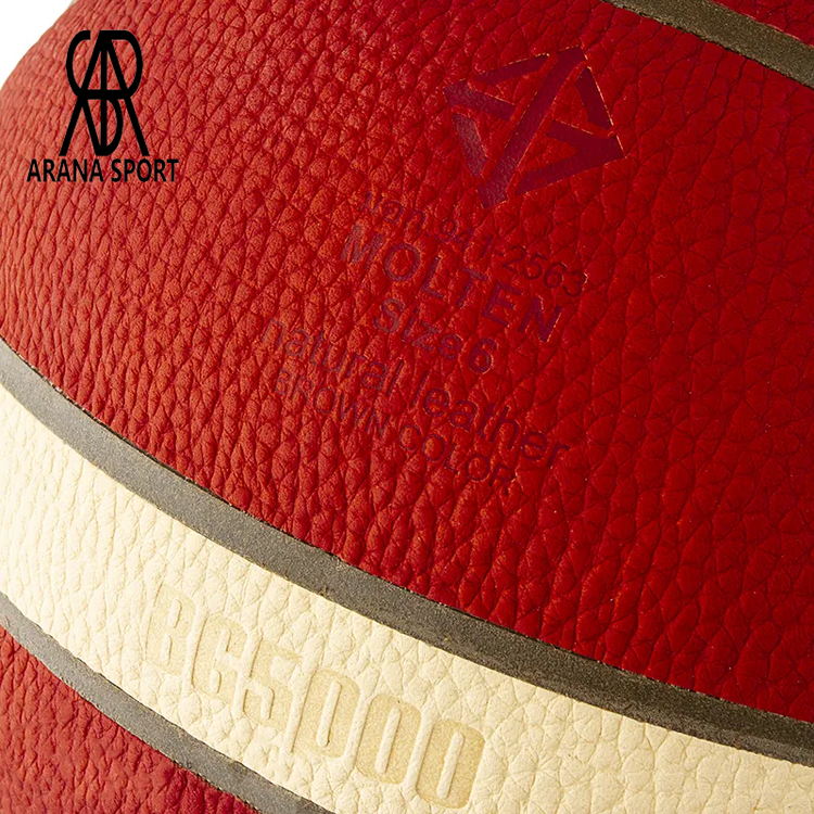 توپ بسکتبال مولتن BG5000 اصلی سایز 6 با تأیید FIBA، چرم طبیعی درجه یک، 12 پانل، بافت یکنواخت و چسبندگی بالا، مخصوص بازی حرفهای در سالن و مسابقه-5