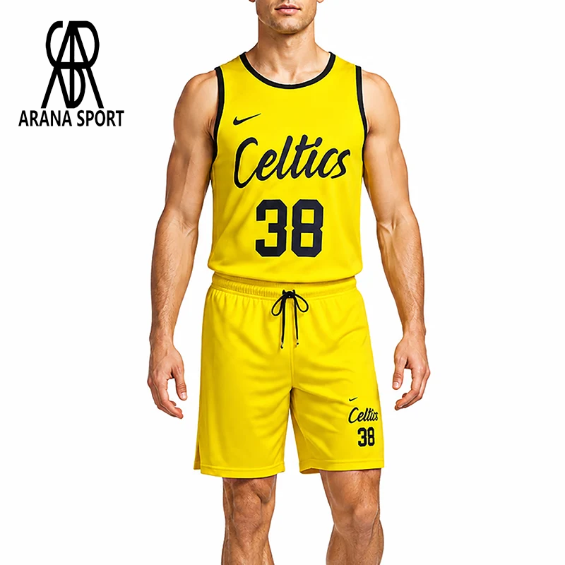 ست بسکتبال تیم سلتیک شامل رکابی و شلوارک پلی‌استر کشی، طراحی اسپرت، لوگوی چاپی Celtics 38، مناسب تمرین، باشگاه و استفاده روزمره ورزشی-1